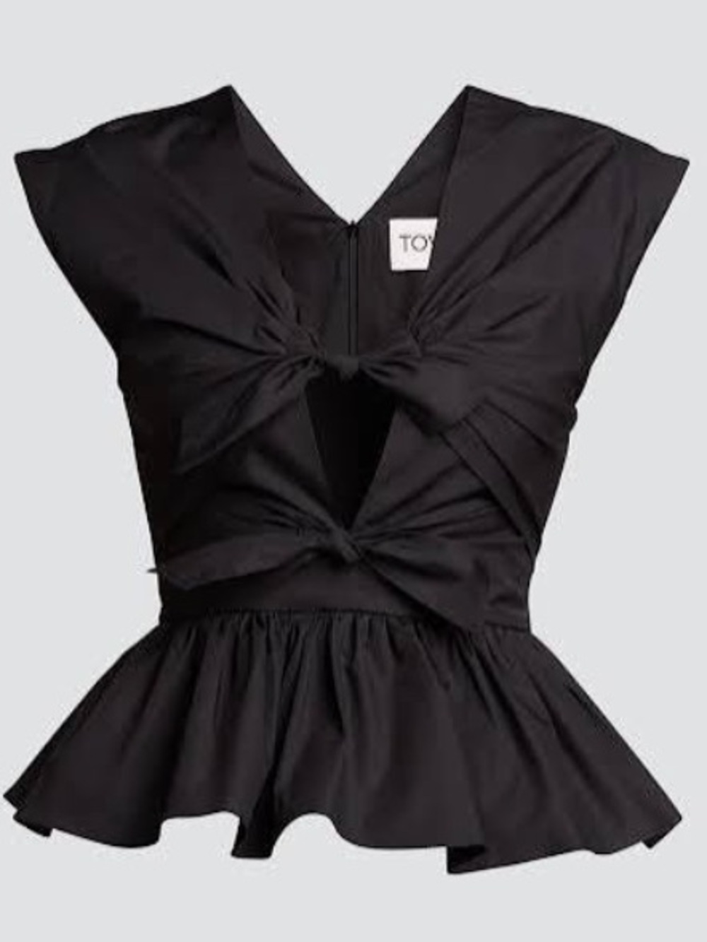 TOVE Black Knot-Front Peplum Sleeveless Top